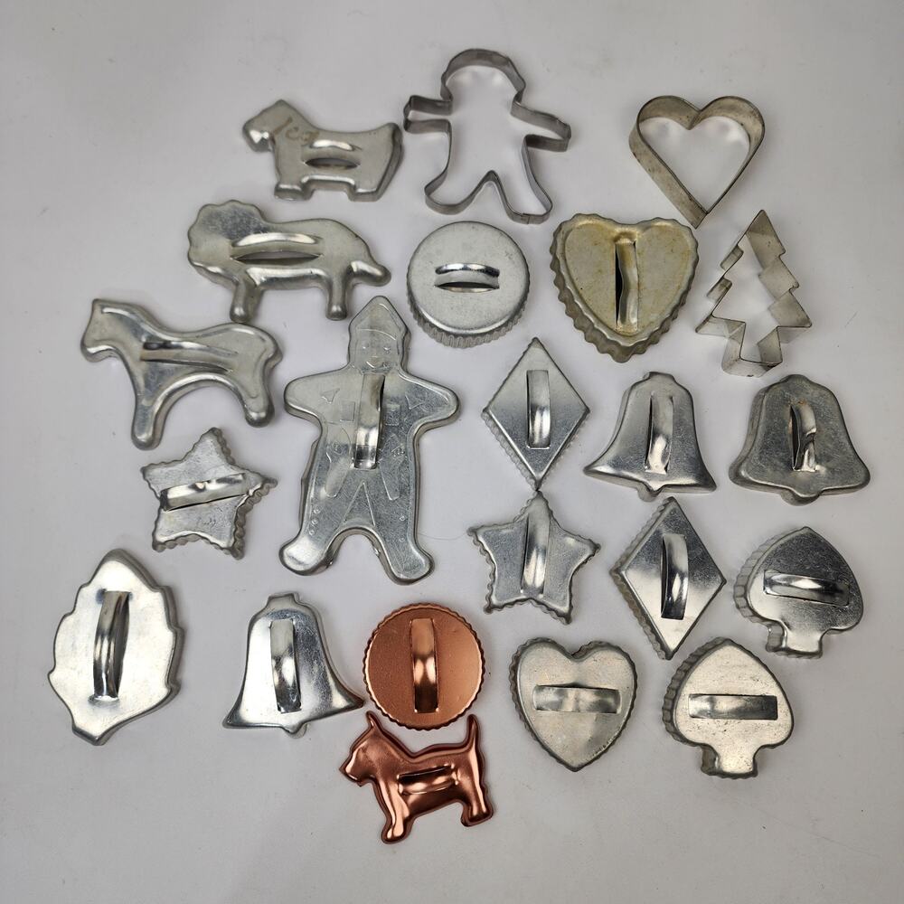 Vintage Aluminum Metal Cookie Cutters Lot 22 Mix Holiday Animal Shapes